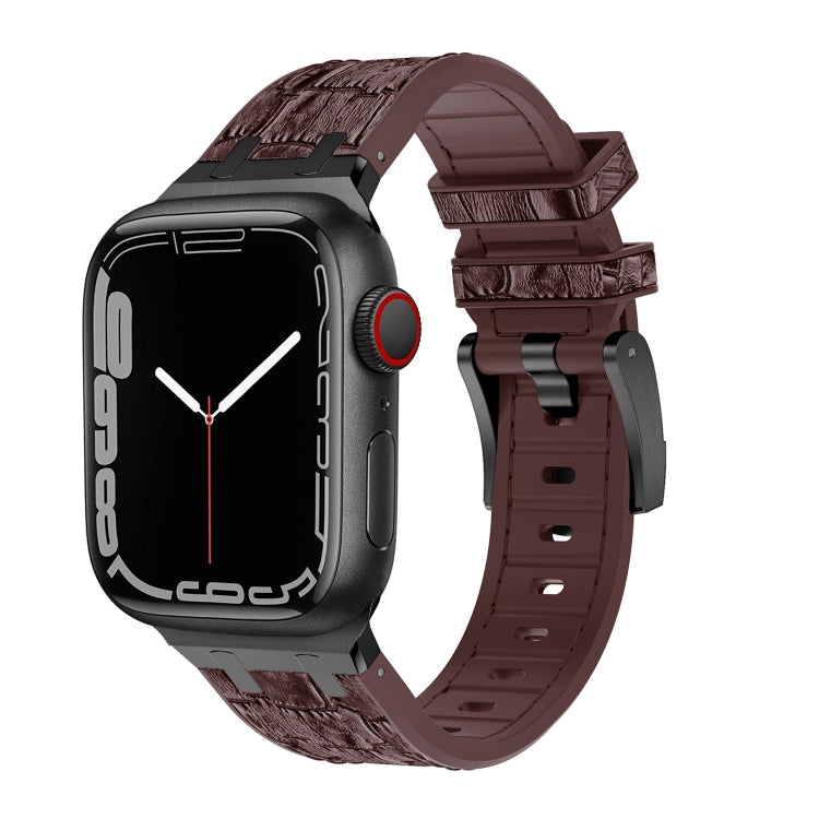 For Apple Watch Series 3 38mm Crocodile Texture Liquid Silicone Watch Band(Black Dark Brown) - Watch Bands by PMC TechLife | Online Shopping South Africa | PMC TechLife