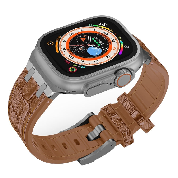 For Apple Watch Series 3 38mm Crocodile Texture Liquid Silicone Watch Band(Silver Yellow Brown) - free shipping - PMC TechLife - Order now!