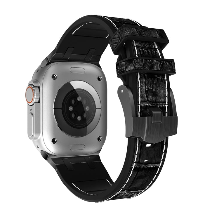 For Apple Watch Series 3 42mm Crocodile Texture Liquid Silicone Watch Band(Black White Black) - Watch Bands by PMC TechLife | Online Shopping South Africa | PMC TechLife