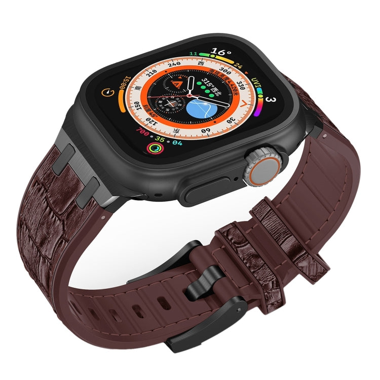 For Apple Watch Series 3 42mm Crocodile Texture Liquid Silicone Watch Band(Black Dark Brown) - Watch Bands by PMC TechLife | Online Shopping South Africa | PMC TechLife