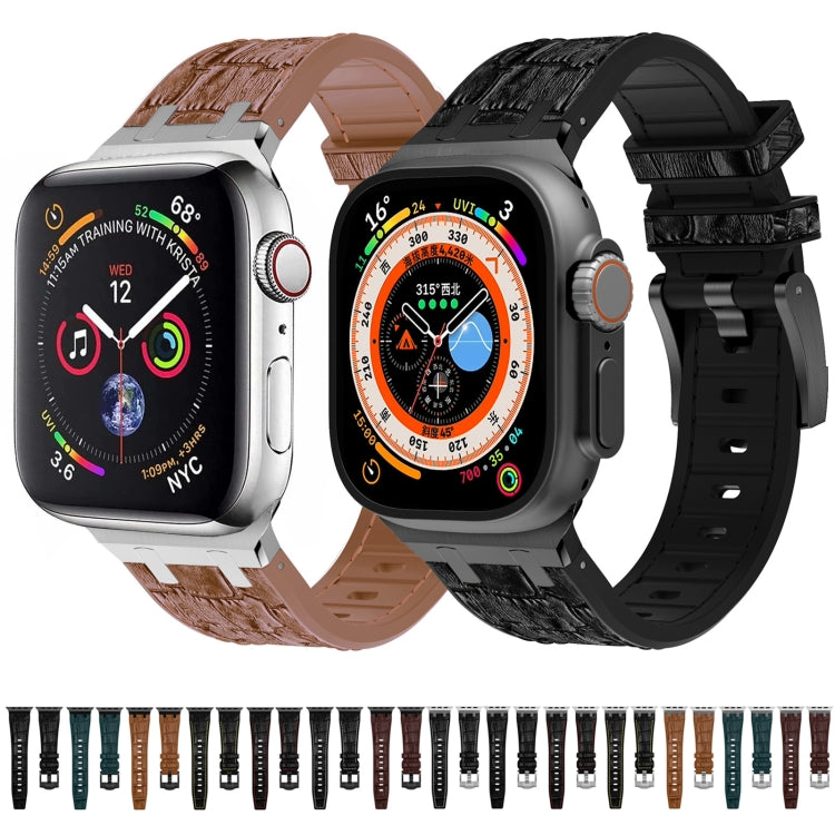 For Apple Watch Series 8 45mm Crocodile Texture Liquid Silicone Watch Band(Silver Yellow Brown) - Watch Bands by PMC TechLife | Online Shopping South Africa | PMC TechLife