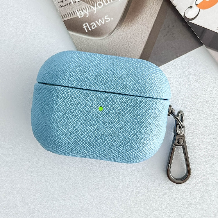 For AirPods Pro 2 Cross Texture PU Leather Bluetooth Earphone Protective Case(Sky Blue) - For AirPods Pro 2 by PMC Jewellery | Online Shopping South Africa | PMC Jewellery | Buy Now Pay Later Mobicred