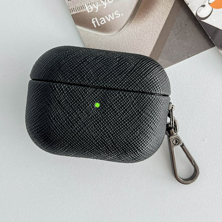 For AirPods Pro Cross Texture PU Leather Bluetooth Earphone Protective Case(Black) - For AirPods Pro by PMC Jewellery | Online Shopping South Africa | PMC Jewellery | Buy Now Pay Later Mobicred