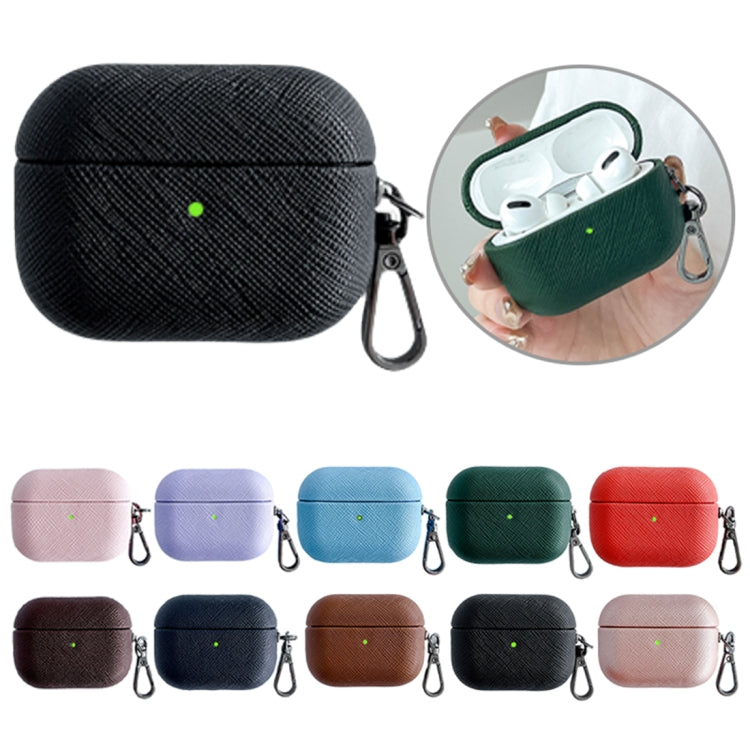 For AirPods 3 Cross Texture PU Leather Bluetooth Earphone Protective Case(Dark Green) - For AirPods 3 by PMC Jewellery | Online Shopping South Africa | PMC Jewellery | Buy Now Pay Later Mobicred