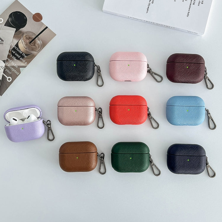 For AirPods 3 Cross Texture PU Leather Bluetooth Earphone Protective Case(Purple) - free shipping - PMC Jewellery - Order now!