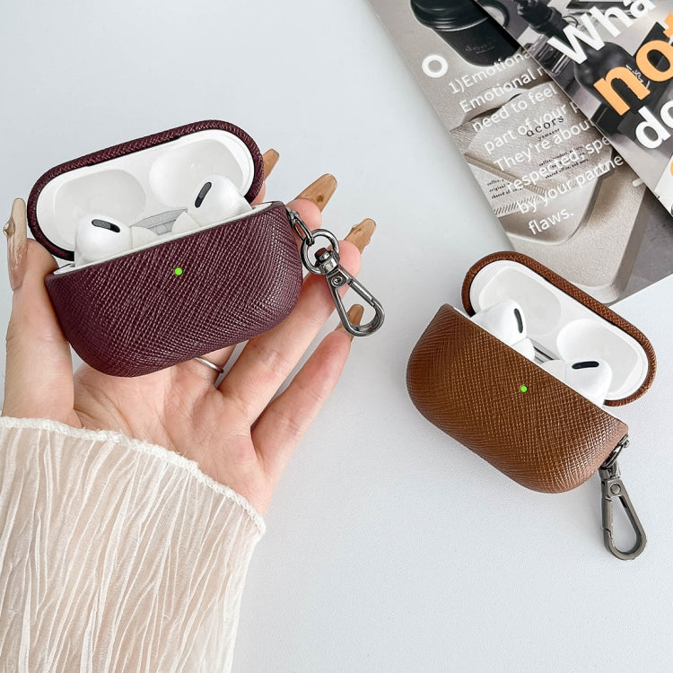 For AirPods 3 Cross Texture PU Leather Bluetooth Earphone Protective Case(Brown) - For AirPods 3 by PMC Jewellery | Online Shopping South Africa | PMC Jewellery | Buy Now Pay Later Mobicred