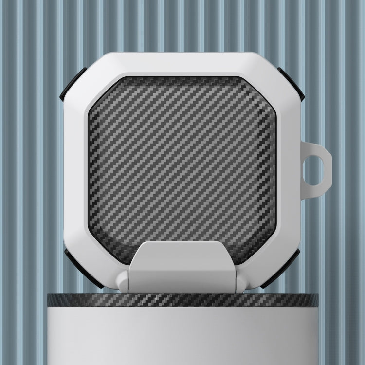 For Galaxy Buds Live / Pro /2 /2 Pro / FE Carbon Fiber TPU Hybrid PC Case with Hook(White) - Samsung Earphone Case by PMC TechLife | Online Shopping South Africa | PMC TechLife | Buy Now Pay Later Mobicred