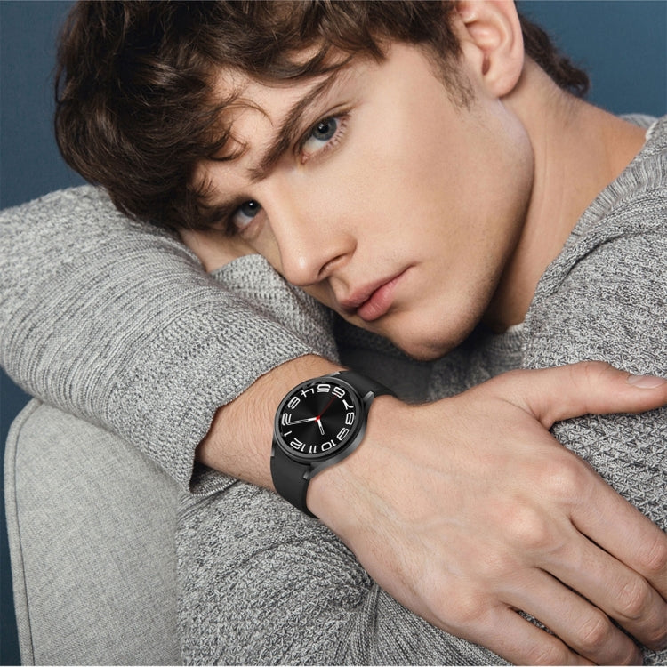 For Samsung Galaxy Watch 6 Magnetic Black Buckle Leather Silicone Watch Band(Black) - Watch Bands by PMC TechLife | Online Shopping South Africa | PMC TechLife