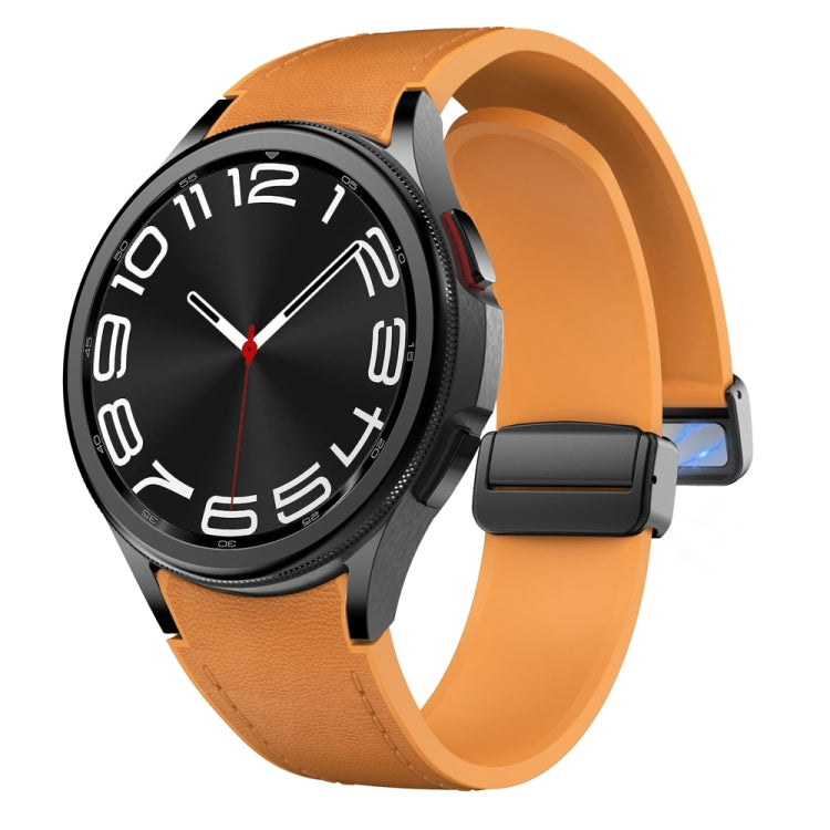 For Samsung Galaxy Watch 6 Magnetic Black Buckle Leather Silicone Watch Band(Light Brown) - Watch Bands by PMC TechLife | Online Shopping South Africa | PMC TechLife