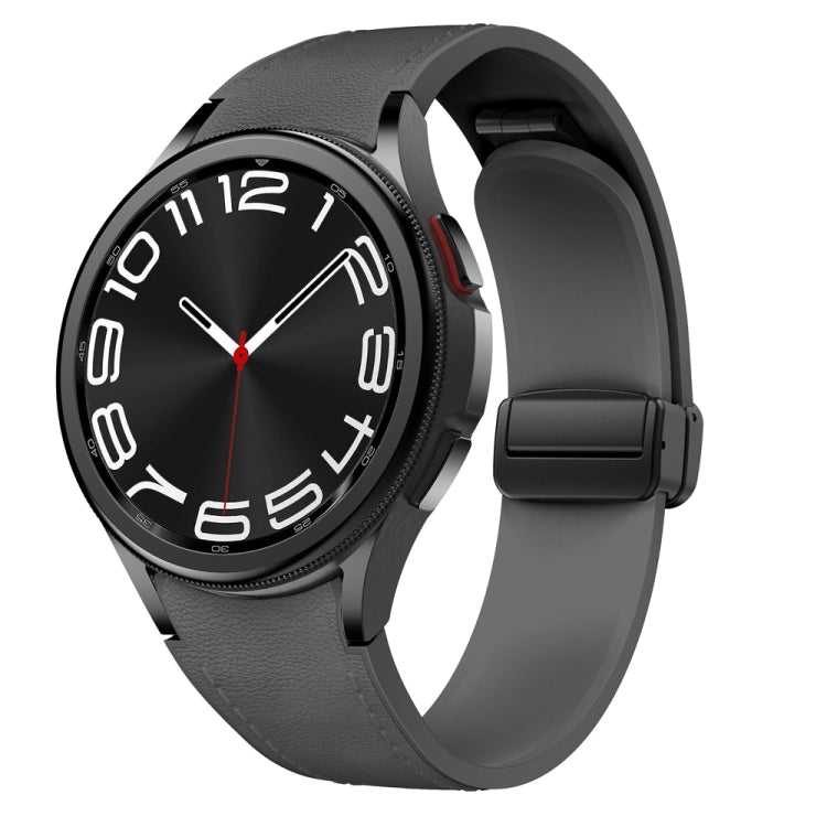 For Samsung Galaxy Watch 6 Magnetic Black Buckle Leather Silicone Watch Band(Space Grey) - Watch Bands by PMC TechLife | Online Shopping South Africa | PMC TechLife