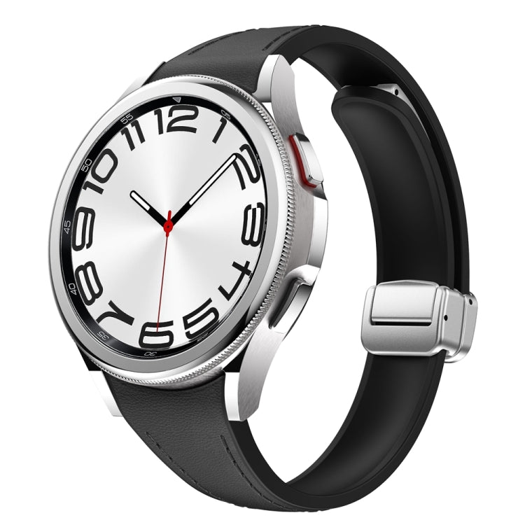 For Samsung Galaxy Watch 6 Slim Magnetic Silver Buckle Leather Silicone Watch Band(Black) - Watch Bands by PMC TechLife | Online Shopping South Africa | PMC TechLife