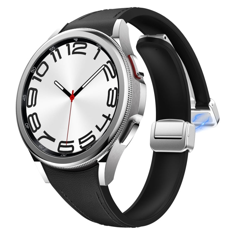 For Samsung Galaxy Watch 6 Slim Magnetic Silver Buckle Leather Silicone Watch Band(Black) - Watch Bands by PMC TechLife | Online Shopping South Africa | PMC TechLife