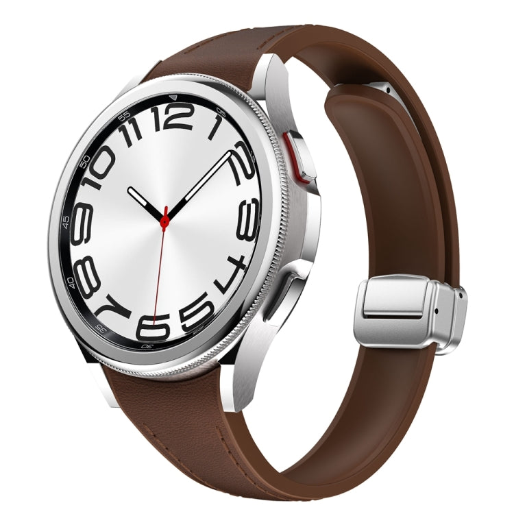 For Samsung Galaxy Watch 6 Slim Magnetic Silver Buckle Leather Silicone Watch Band(Dark Brown) - Watch Bands by PMC TechLife | Online Shopping South Africa | PMC TechLife
