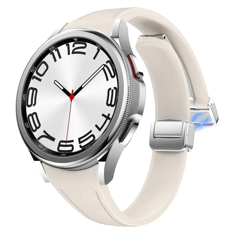 For Samsung Galaxy Watch 6 Slim Magnetic Silver Buckle Leather Silicone Watch Band(Starlight) - Watch Bands by PMC TechLife | Online Shopping South Africa | PMC TechLife