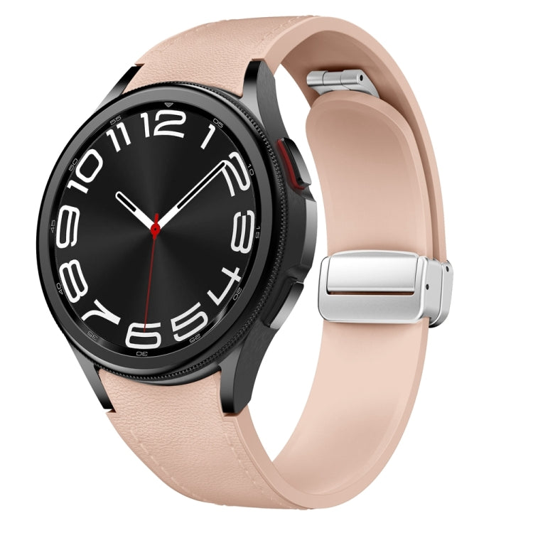 For Samsung Galaxy Watch 6 Magnetic Silver Buckle Leather Silicone Watch Band(Pink) - Watch Bands by PMC TechLife | Online Shopping South Africa | PMC TechLife