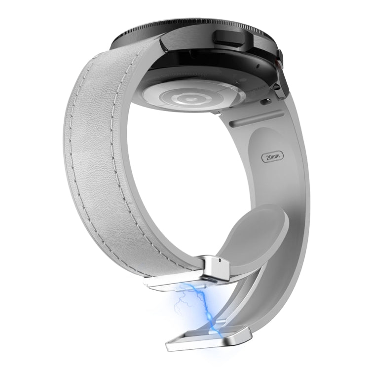 For Samsung Galaxy Watch 6 Magnetic Silver Buckle Leather Silicone Watch Band(Light Grey) - Watch Bands by PMC TechLife | Online Shopping South Africa | PMC TechLife