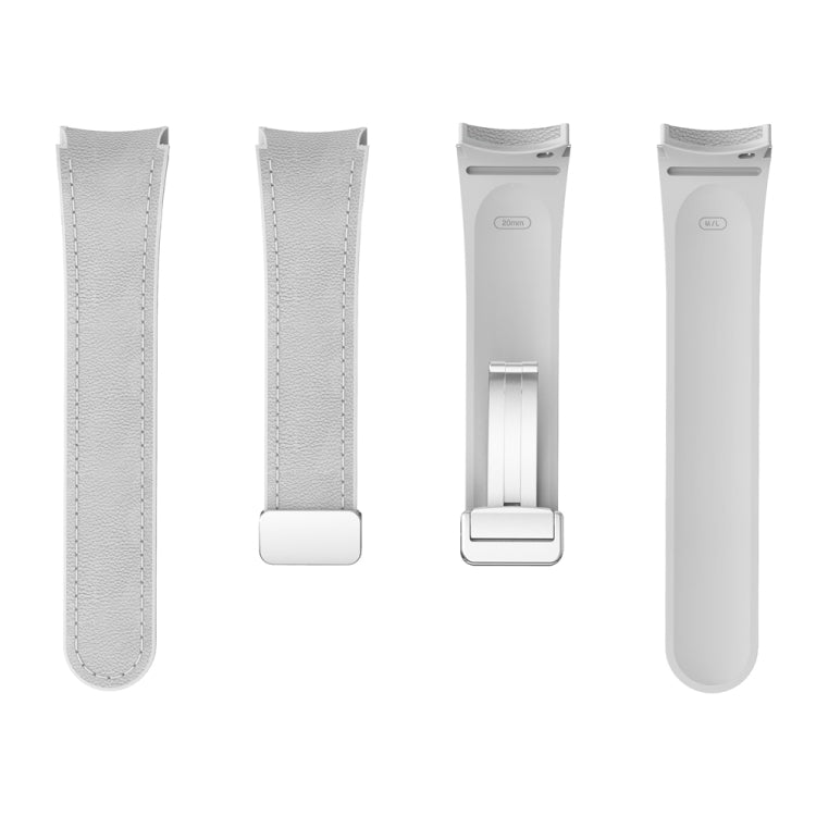 For Samsung Galaxy Watch 6 Magnetic Silver Buckle Leather Silicone Watch Band(Light Grey) - Watch Bands by PMC TechLife | Online Shopping South Africa | PMC TechLife