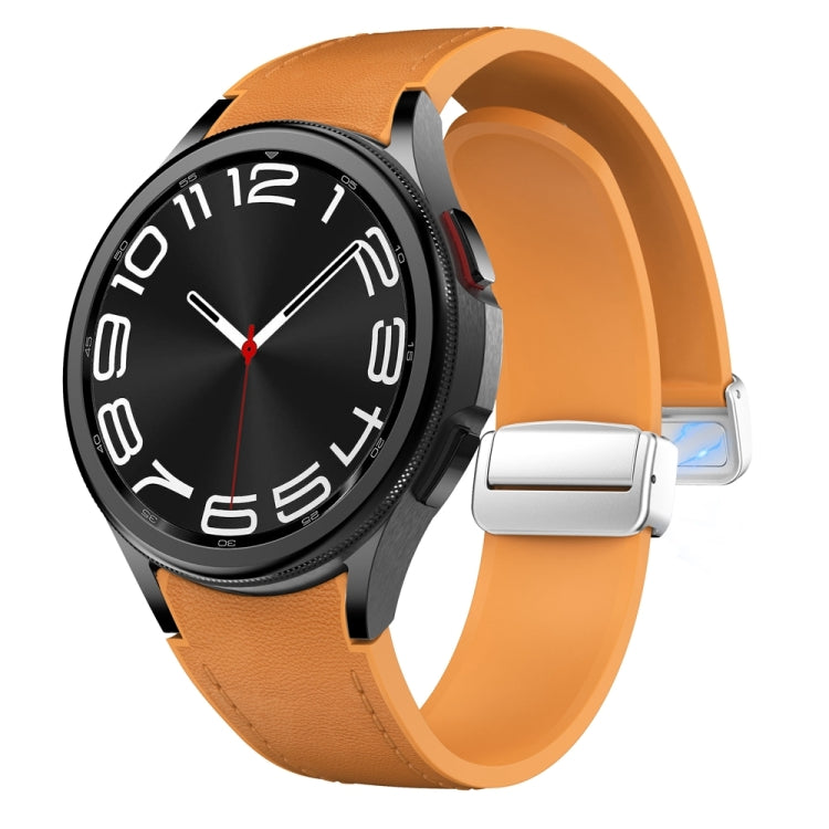 For Samsung Galaxy Watch 6 Magnetic Silver Buckle Leather Silicone Watch Band(Light Brown) - Watch Bands by PMC TechLife | Online Shopping South Africa | PMC TechLife