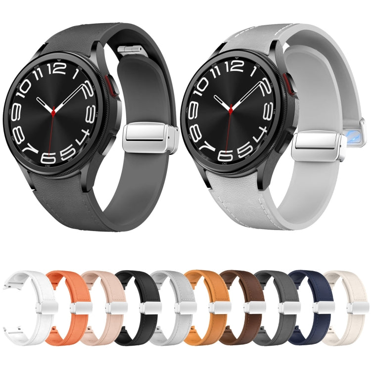 For Samsung Galaxy Watch 6 Magnetic Silver Buckle Leather Silicone Watch Band(Dark Brown) - Watch Bands by PMC TechLife | Online Shopping South Africa | PMC TechLife