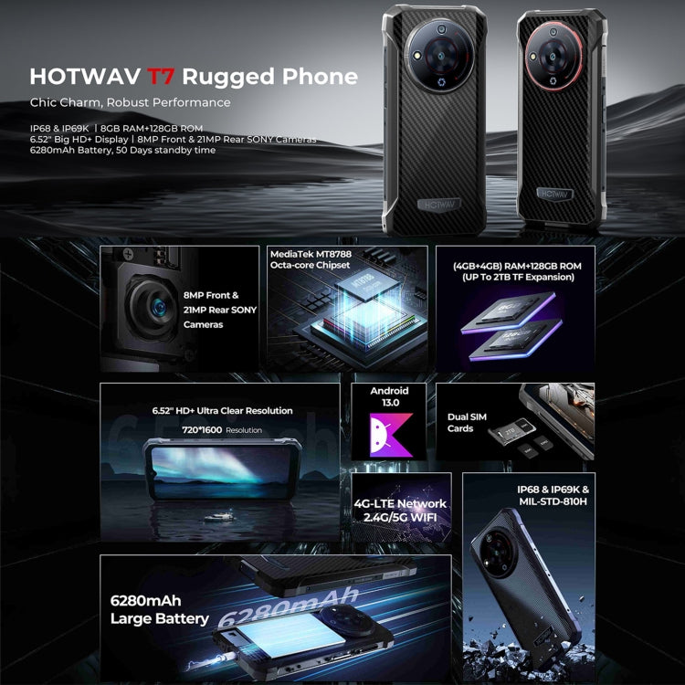 HOTWAV T7 Rugged Phone, 4GB+128GB, 6280mAh, 6.52 inch Android 13 MT8788 Octa Core, Network: 4G, OTG(Red) - free shipping - PMC TechLife - Order now!