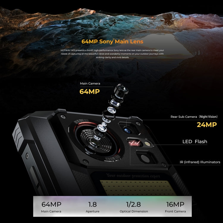 HOTWAV W11 Rugged Phone, 6GB+256GB, Night Vision, 20800mAh, 6.6 inch Android 13 MT8788 Octa Core, Network: 4G, OTG(Cosmic Black) - free shipping - PMC TechLife - Order now!