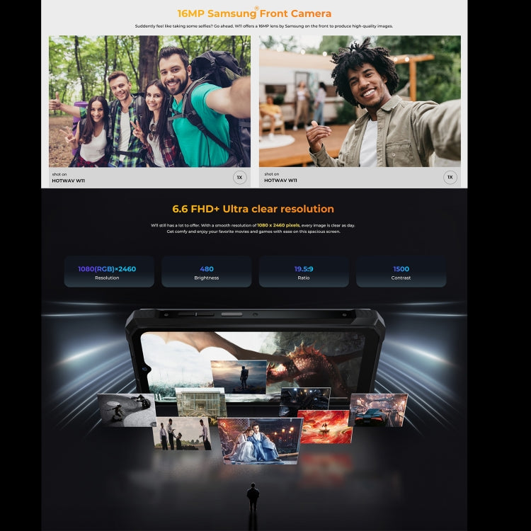 HOTWAV W11 Rugged Phone, 6GB+256GB, Night Vision, 20800mAh, 6.6 inch Android 13 MT8788 Octa Core, Network: 4G, OTG(Cosmic Black) - free shipping - PMC TechLife - Order now!