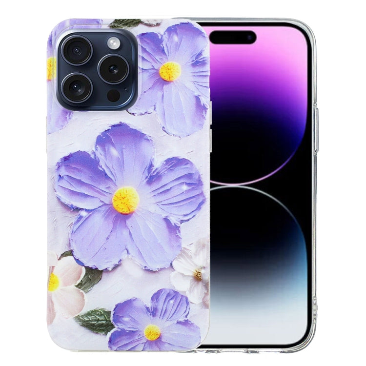 For iPhone 16 Pro Colorful Painting Pattern TPU Phone Case(Purple Flowers) - iPhone 16 Pro Cases by PMC TechLife | Online Shopping South Africa | PMC TechLife | Buy Now Pay Later Mobicred