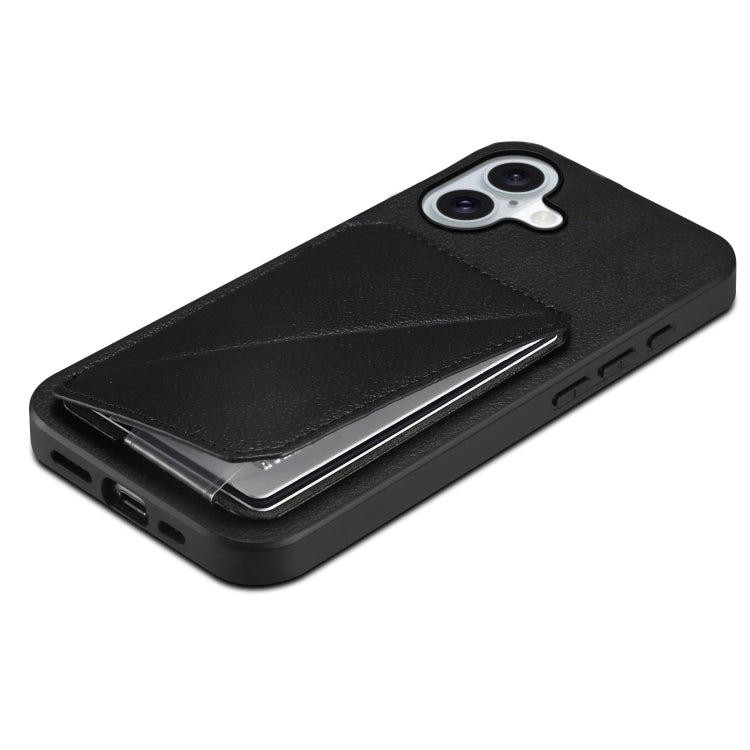 For iPhone 16 Plus D04 Calf Texture Dual Card Slot Holder Phone Case(Black) - iPhone 16 Plus Cases by PMC TechLife | Online Shopping South Africa | PMC TechLife | Buy Now Pay Later Mobicred