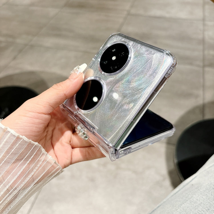 For Huawei Pocket 2 Skin Feel PC Feather Gauze Glitter Paper Camellia Phone Case with Bracelet(Transparent) - Huawei Cases by PMC TechLife | Online Shopping South Africa | PMC TechLife | Buy Now Pay Later Mobicred