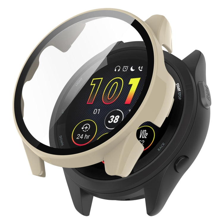 For Garmin Forerunner 165 / 165 Music PC + Tempered Film Integrated Watch Protective Case(Ivory White) - Watch Cases by PMC TechLife | Online Shopping South Africa | PMC TechLife