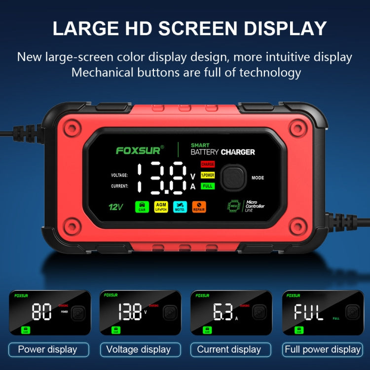 FOXSUR 7A 12V Car / Motorcycle Smart Battery Charger, Plug Type:EU Plug(Red) - Battery Charger by FOXSUR | Online Shopping South Africa | PMC TechLife | Buy Now Pay Later Mobicred