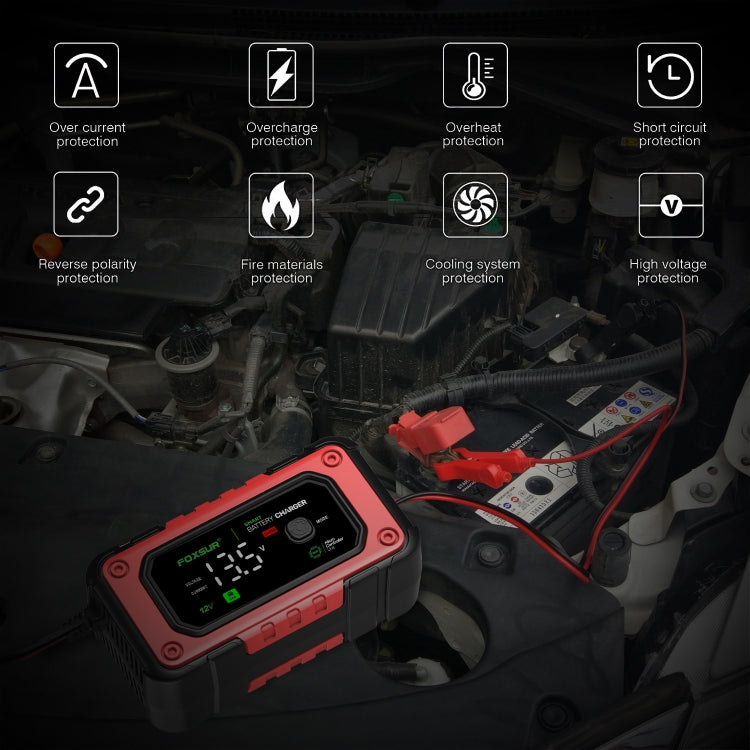 FOXSUR 7A 12V Car / Motorcycle Smart Battery Charger, Plug Type:US Plug(Red) - free shipping - PMC TechLife - Order now!