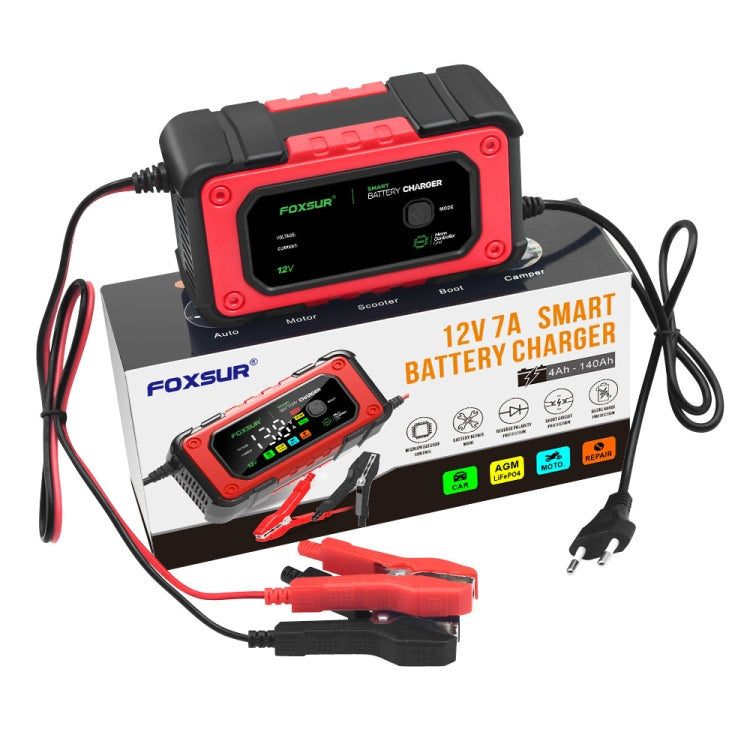 FOXSUR 7A 12V Car / Motorcycle Smart Battery Charger, Plug Type:US Plug(Red) - free shipping - PMC TechLife - Order now!