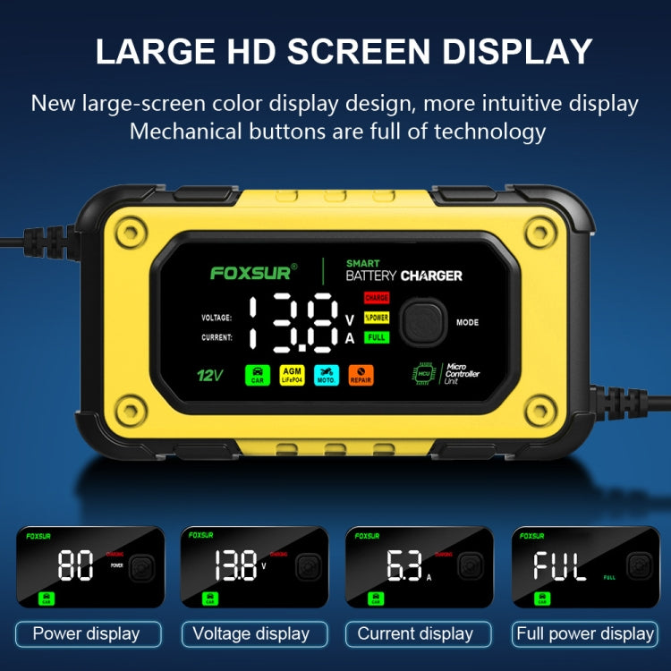 FOXSUR 7A 12V Car / Motorcycle Smart Battery Charger, Plug Type:US Plug(Yellow) - free shipping - PMC TechLife - Order now!