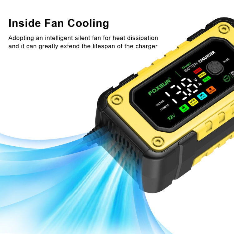 FOXSUR 7A 12V Car / Motorcycle Smart Battery Charger, Plug Type:UK Plug(Yellow) - Battery Charger by FOXSUR | Online Shopping South Africa | PMC TechLife | Buy Now Pay Later Mobicred
