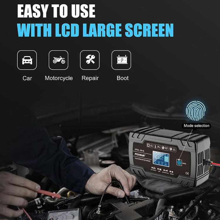 FOXSUR 8A 12V 24V Car / Motorcycle Smart Battery Charger, Plug Type:UK Plug(Black) - free shipping - PMC TechLife - Order now!