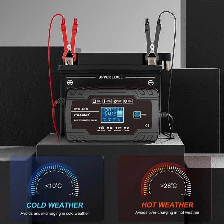 FOXSUR 8A 12V 24V Car / Motorcycle Smart Battery Charger, Plug Type:UK Plug(Black) - free shipping - PMC TechLife - Order now!