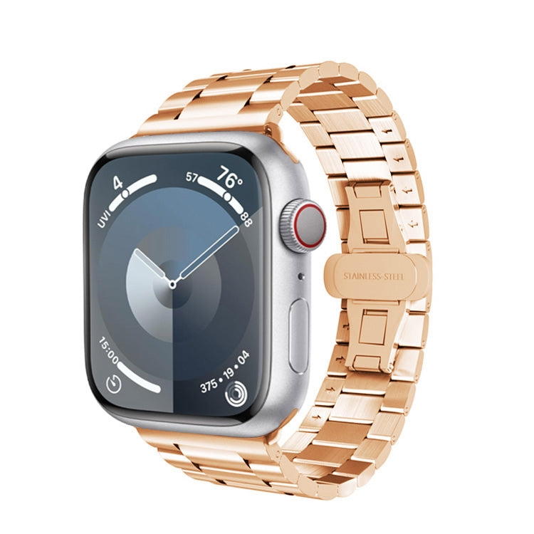For Apple Watch Series 7 45mm Three-bead Butterfly Buckle Metal Watch Band(Rose Gold) - Watch Bands by PMC TechLife | Online Shopping South Africa | PMC TechLife
