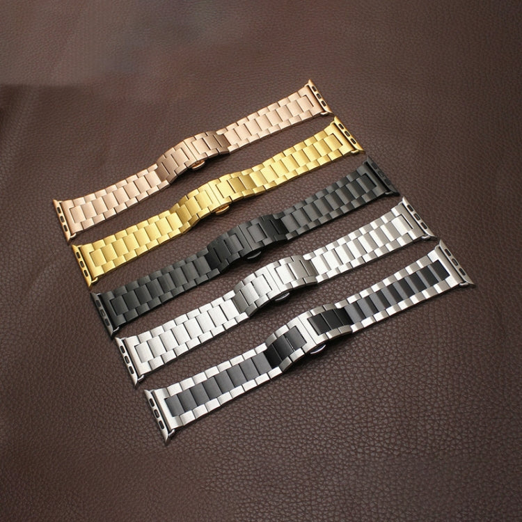 For Apple Watch Series 7 45mm Three-bead Butterfly Buckle Metal Watch Band(Rose Gold) - Watch Bands by PMC TechLife | Online Shopping South Africa | PMC TechLife