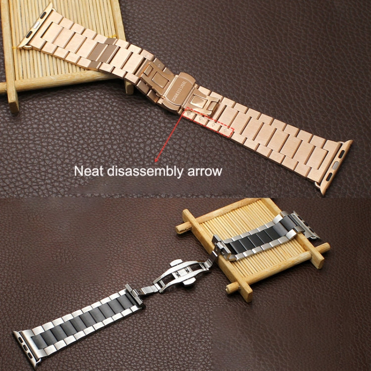 For Apple Watch 42mm Three-bead Butterfly Buckle Metal Watch Band(Rose Gold) - free shipping - PMC TechLife - Order now!