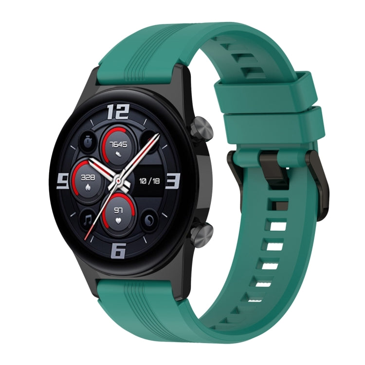 For Honor Watch GS 4 Striped Stainless Steel Buckle Silicone Watch Band(Pine Green) - Watch Bands by PMC TechLife | Online Shopping South Africa | PMC TechLife
