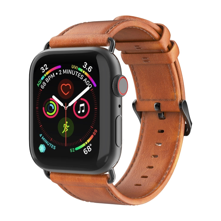 For Apple Watch Series 9 45mm DUX DUCIS Business Genuine Leather Watch Strap(Khaki) - Watch Bands by DUX DUCIS | Online Shopping South Africa | PMC TechLife | Buy Now Pay Later Mobicred