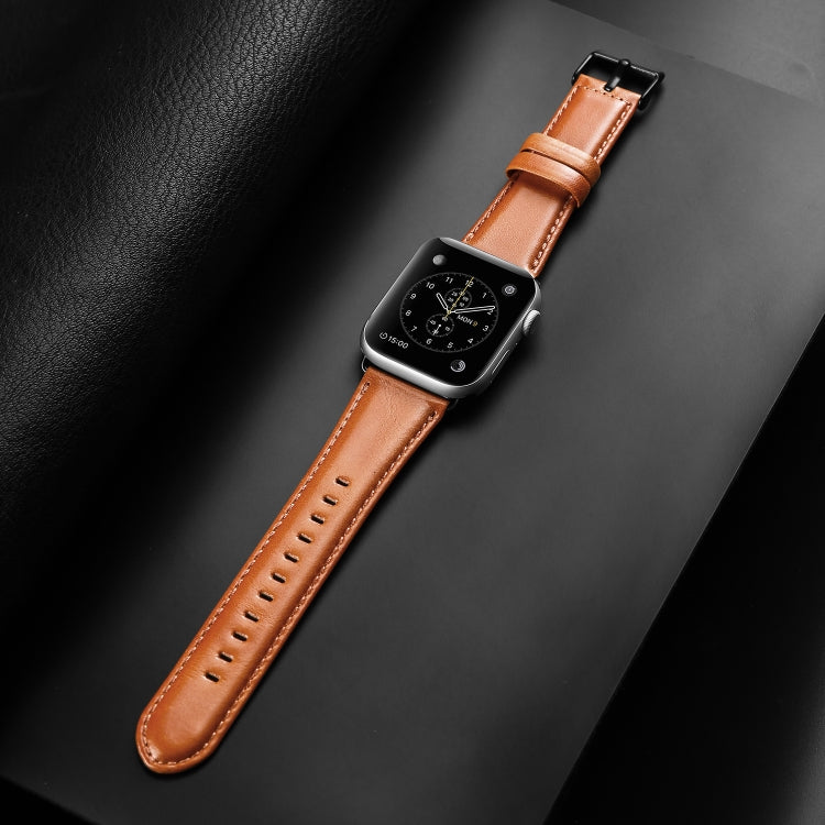 For Apple Watch Series 9 45mm DUX DUCIS Business Genuine Leather Watch Strap(Khaki) - Watch Bands by DUX DUCIS | Online Shopping South Africa | PMC TechLife | Buy Now Pay Later Mobicred