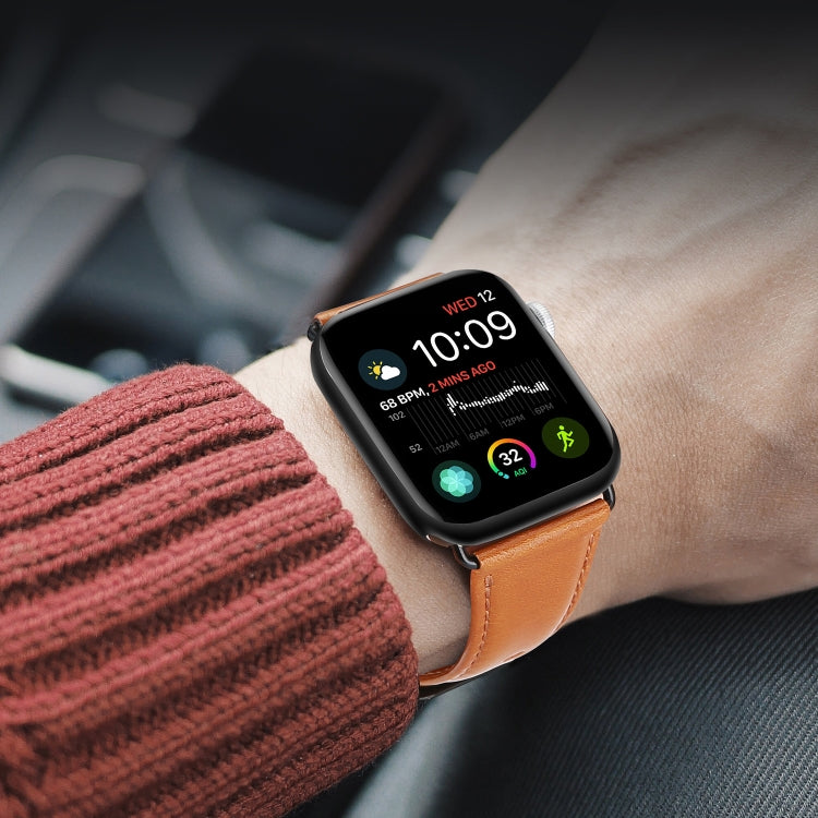For Apple Watch Series 9 45mm DUX DUCIS Business Genuine Leather Watch Strap(Khaki) - Watch Bands by DUX DUCIS | Online Shopping South Africa | PMC TechLife | Buy Now Pay Later Mobicred
