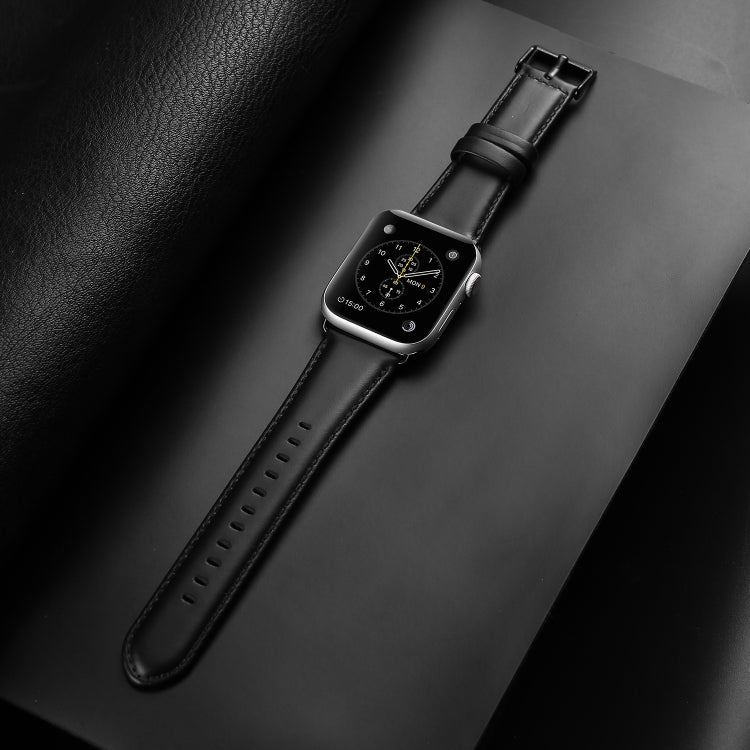 For Apple Watch SE 2022 40mm DUX DUCIS Business Genuine Leather Watch Strap(Black) - Watch Bands by DUX DUCIS | Online Shopping South Africa | PMC TechLife | Buy Now Pay Later Mobicred