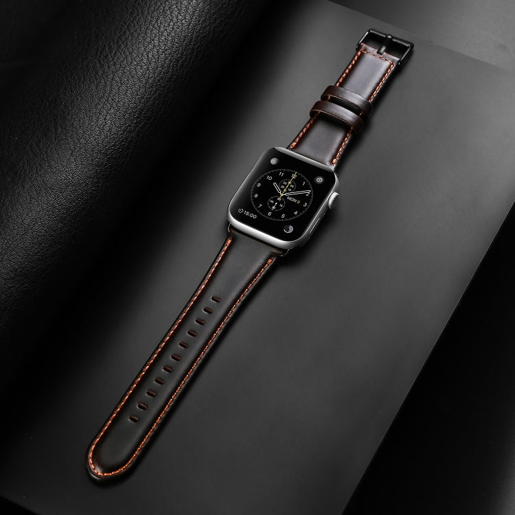 For Apple Watch SE 2022 44mm DUX DUCIS Business Genuine Leather Watch Strap(Coffee) - Watch Bands by DUX DUCIS | Online Shopping South Africa | PMC TechLife | Buy Now Pay Later Mobicred