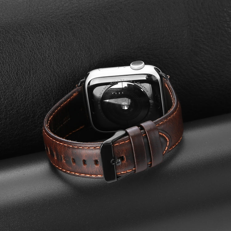 For Apple Watch SE 2022 44mm DUX DUCIS Business Genuine Leather Watch Strap(Coffee) - Watch Bands by DUX DUCIS | Online Shopping South Africa | PMC TechLife | Buy Now Pay Later Mobicred