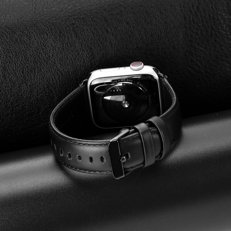 For Apple Watch Series 7 45mm DUX DUCIS Business Genuine Leather Watch Strap(Black) - Watch Bands by DUX DUCIS | Online Shopping South Africa | PMC TechLife | Buy Now Pay Later Mobicred
