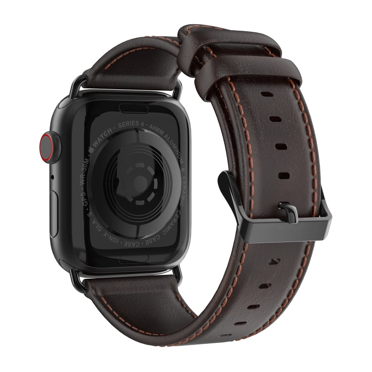For Apple Watch Series 7 45mm DUX DUCIS Business Genuine Leather Watch Strap(Coffee) - Watch Bands by DUX DUCIS | Online Shopping South Africa | PMC TechLife | Buy Now Pay Later Mobicred
