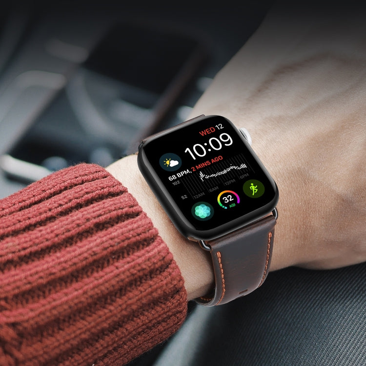 For Apple Watch Series 7 45mm DUX DUCIS Business Genuine Leather Watch Strap(Coffee) - Watch Bands by DUX DUCIS | Online Shopping South Africa | PMC TechLife | Buy Now Pay Later Mobicred